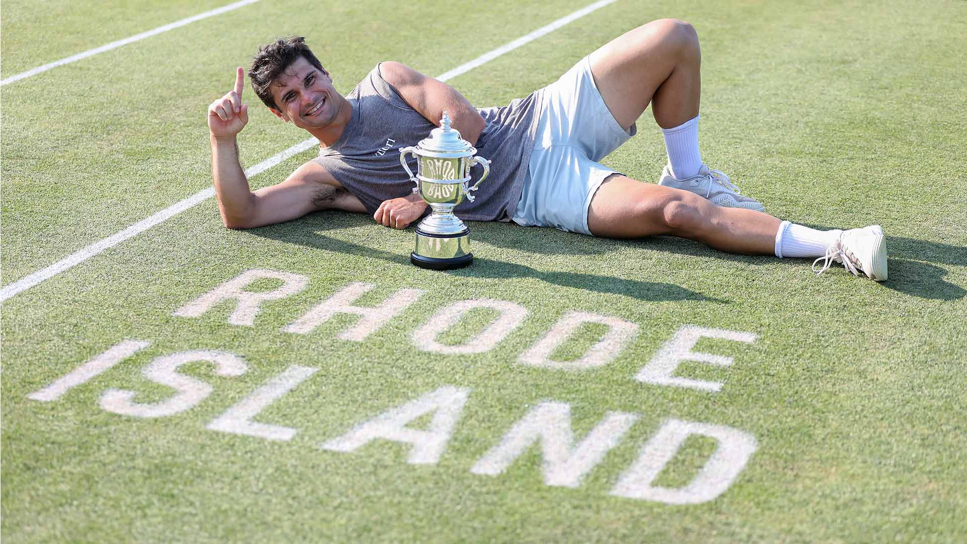 Marcos Giron celebrates his first ATP Tour title.